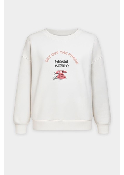 Kadın Premium Kumaş Şardonlu Baskılı Oversize Sweatshirt