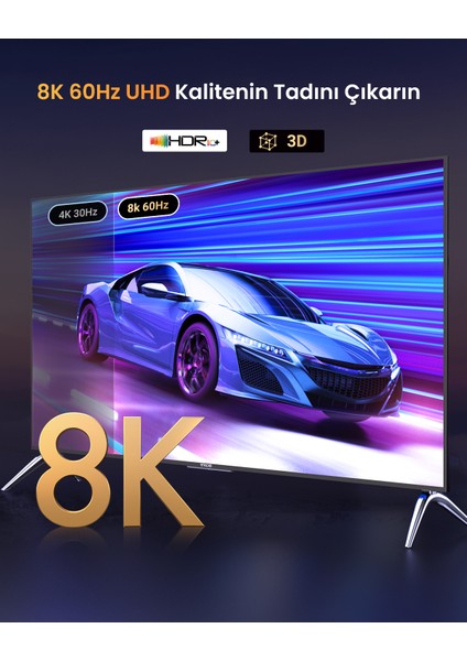 8k 60Hz Displayport 1.4 To HDMI 2.1 Örgülü Kablo, 1m, 80395 fırsatları