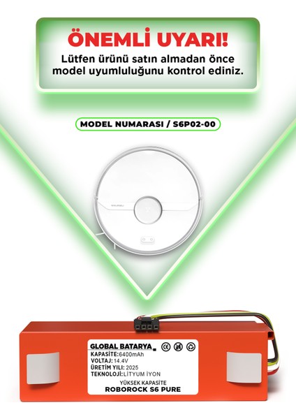 Roborock S6 Pure Uyumlu Akıllı Robot Süpürge Bataryası 14.4V 6400MAH Li-Ion Pil (Yüksek Kapasite) indirimleri