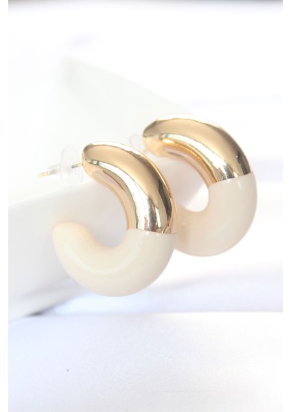 CCB Krem Gold Çift Renk Küpe - TJ-BKP8870 fırsatları