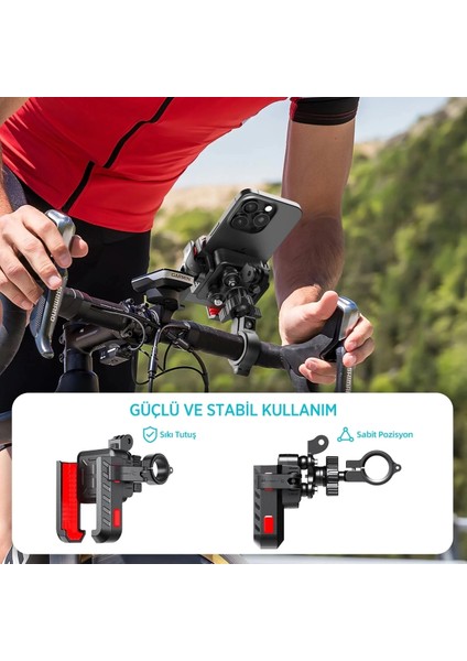 Gidon Bağlantılı 360° Derece Ayarlanabilir 3.5”-7.2” Uyumlu Motosiklet Bisiklet Telefon Tutucu