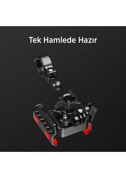 Gidon Bağlantılı 360° Derece Ayarlanabilir 3.5”-7.2” Uyumlu Motosiklet Bisiklet Telefon Tutucu