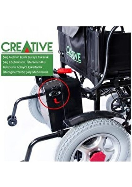 Siyah Akülü Tekerlekli Sandalye Katlanabilir Ergonomik Tasarım 8 inç Tekerlek