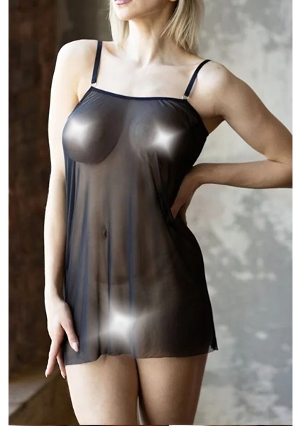 Siyah Şeffaf Tül Askılı Kadın Gecelik – Hafif ve Rahat Dokulu fiyatları