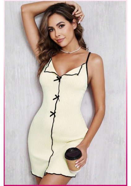 Kadın Rahat Ev Giyim – Yazlık Askılı Elbise Takımı Gecelik