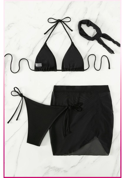 Siyah Askılı Bikini Takımı + Ayarlanabilir Büzgülü Etek – Tatil Stili modelleri