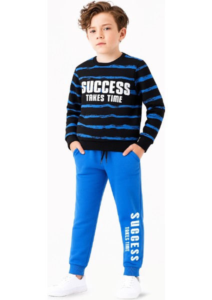 Erkek Çocuk 2 Iplik Şardonsuz Alt-Üst Takım Yatay Desenli 3-10 Yaş 12414