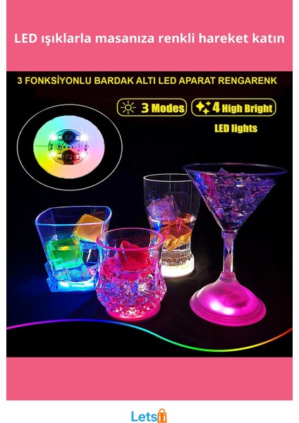 Renkli LED Işıklı Pilli Bardak Altlığı 12 Adet fiyatları