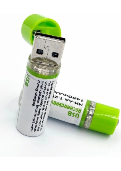 Usb Şarjlı 1450mah Aa 1.2v Lityum Kalem Pil 2’li Set Dönüşümlü Batarya
