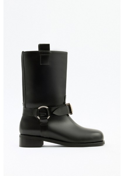 Çizme 2518 - Çift Tokalı Biker Siyah Kadın Çizme fiyatları