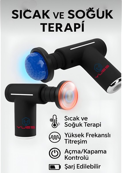 Sıcak & Soğuk Terapili Isıtmalı Masaj Tabancası - Şarjlı Derin Doku Sporcu Masaj Aleti