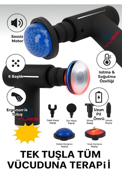 Sıcak & Soğuk Terapili Isıtmalı Masaj Tabancası - Şarjlı Derin Doku Sporcu Masaj Aleti