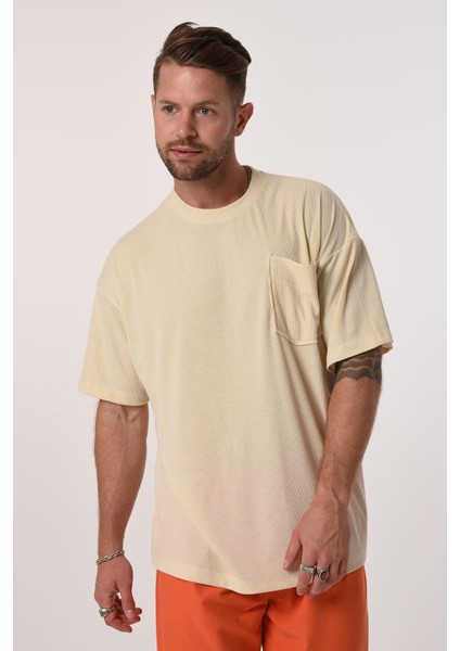 R-5610 Bisiklet Yaka Tek Cep Oversize Kaşkorse Tişört fırsatları