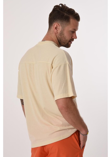 R-5610 Bisiklet Yaka Tek Cep Oversize Kaşkorse Tişört indirimleri