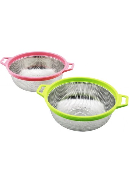 21CM Renkli Plastik Çerçeve - Kulplu Çelik Sepet Metal Süzgeç (K95)