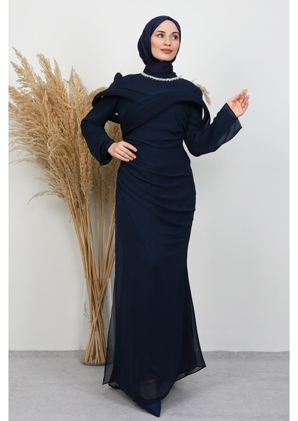 Açangül Şifon Abiye Lacivert