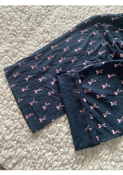 Bowtie Desenli Kadın Pijama Altı - Lacivert Renk Pembe Kelebek Desen Tek Alt Pijama fiyatları