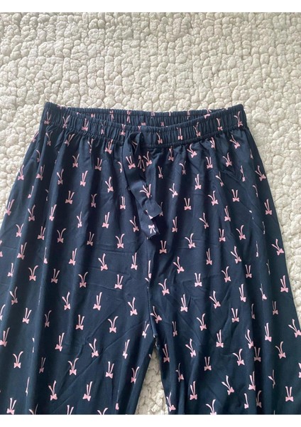 Bowtie Desenli Kadın Pijama Altı - Lacivert Renk Pembe Kelebek Desen Tek Alt Pijama modelleri