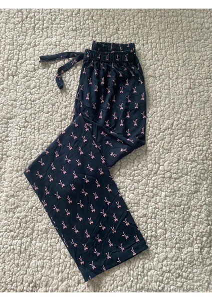 Bowtie Desenli Kadın Pijama Altı - Lacivert Renk Pembe Kelebek Desen Tek Alt Pijama fırsatları