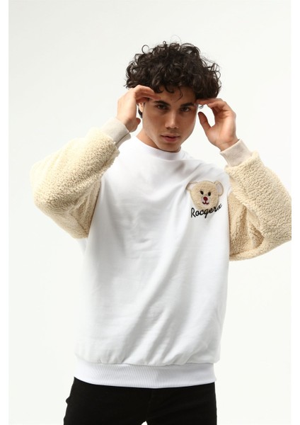Üç İplik Kolu Peluş Ayıcıklı Oversize Sweatshirt R-5483 fırsatları