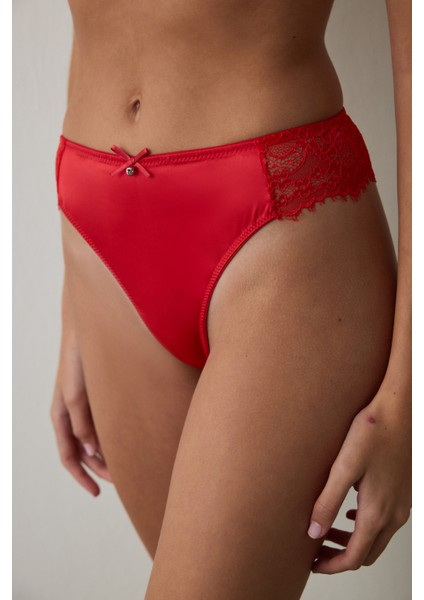 Kırmzı Easy Lace V Shape Tanga Külot