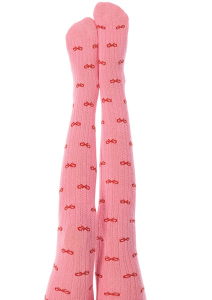 Şeker Pembe Kız Çocuk Fiyonk Detaylı Pamuklu 100 Denye Külotlu Çorap