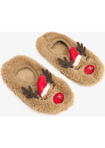 Açık Kahve Unisex Çocuk Geyikli Kaymaz Tabanlı Ev Patiği modelleri