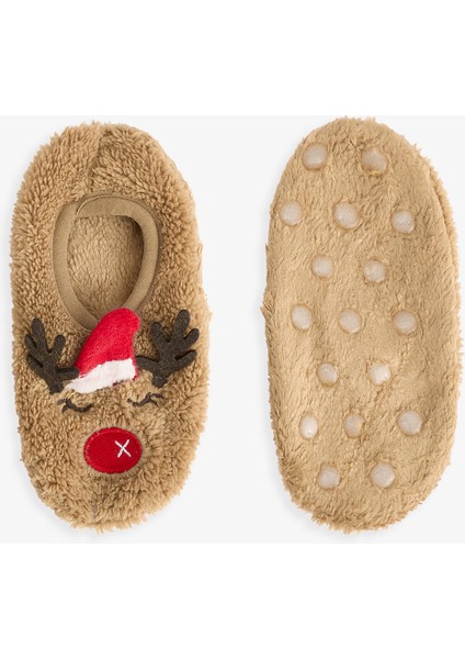 Açık Kahve Unisex Çocuk Geyikli Kaymaz Tabanlı Ev Patiği fiyatları