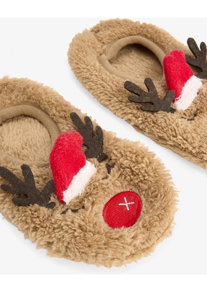 Açık Kahve Unisex Çocuk Geyikli Kaymaz Tabanlı Ev Patiği fırsatları