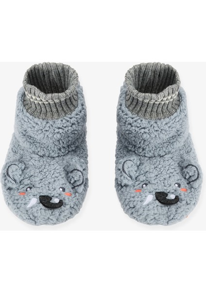 Gri Sevimli Fil Nakışlı Ev Patiği