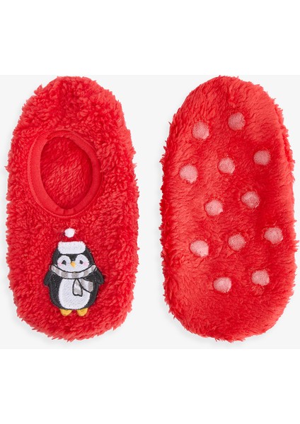 Uniseks Çocuk Kırmızı Penguen Desenli Kaymaz Tabanlı Ev Patiği fiyatları