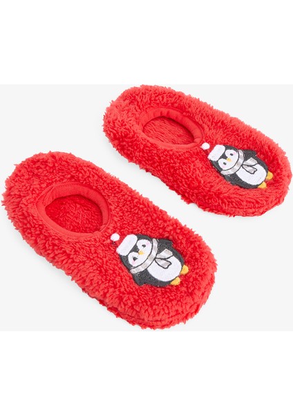 Uniseks Çocuk Kırmızı Penguen Desenli Kaymaz Tabanlı Ev Patiği modelleri