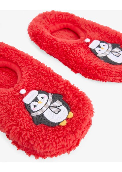 Uniseks Çocuk Kırmızı Penguen Desenli Kaymaz Tabanlı Ev Patiği fırsatları