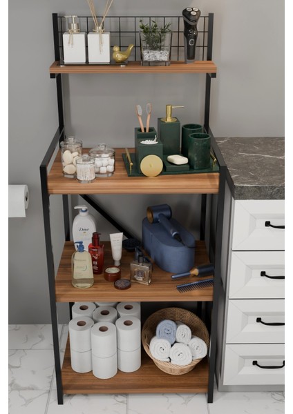 4 Katlı Banyo Rafı,metal Çerçeveli Ahşap Raflı Çok Amaçlı Organizer,temizlik Malzemesi Düzenleyici modelleri