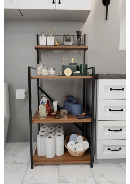 4 Katlı Banyo Rafı,metal Çerçeveli Ahşap Raflı Çok Amaçlı Organizer,temizlik Malzemesi Düzenleyici indirimleri