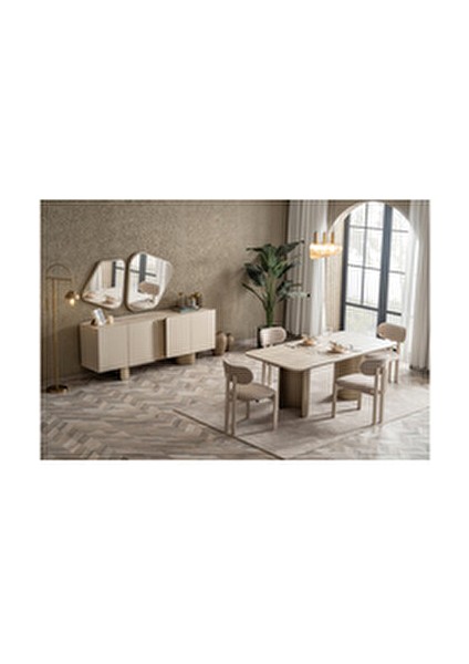 Alanya Yemek Odası Modern Tasarım MDF Malzeme 195x95x76 cm Boyutlarıyla