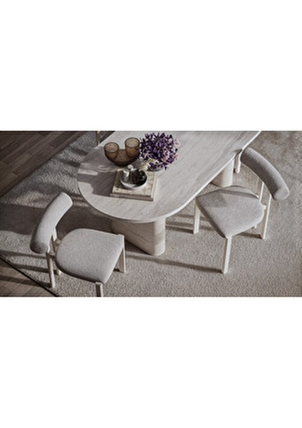 Traverta Yemek Odası Modern Tasarım Suntalam Malzeme 195x95 cm Asimetrik