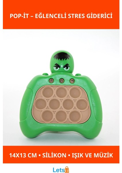 Işıklı Müzikli Hulk Tasarımlı Stres Giderici Pop It Oyuncağı