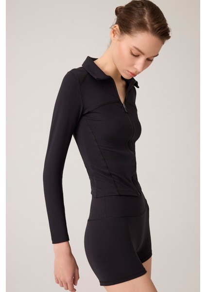 x Ece Siyah Fermuarlı Spor Ceket Collared modelleri