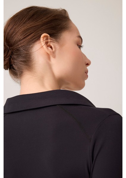 x Ece Siyah Fermuarlı Spor Ceket Collared fırsatları