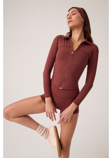 x Ece Bordo Fermuarlı Spor Ceket Collared indirimleri