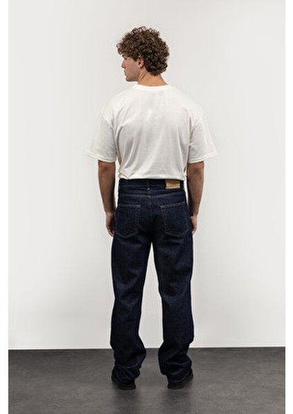 Regular Fit Erkek Jean Yüksek Bel Bol Kesim Denim 4 Cepli Lacivert