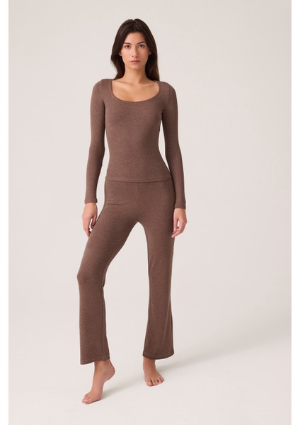 x Ece Kahverengi Modal Kumaşlı Uzun Kollu Eşofmanlı Pijama Takımı Ribbed Pj2 fiyatları