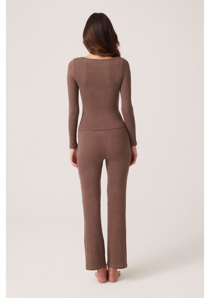x Ece Kahverengi Modal Kumaşlı Uzun Kollu Eşofmanlı Pijama Takımı Ribbed Pj2 modelleri