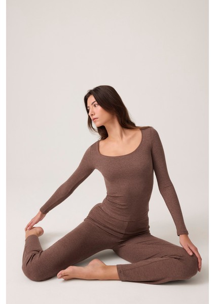 x Ece Kahverengi Modal Kumaşlı Uzun Kollu Eşofmanlı Pijama Takımı Ribbed Pj2 indirimleri