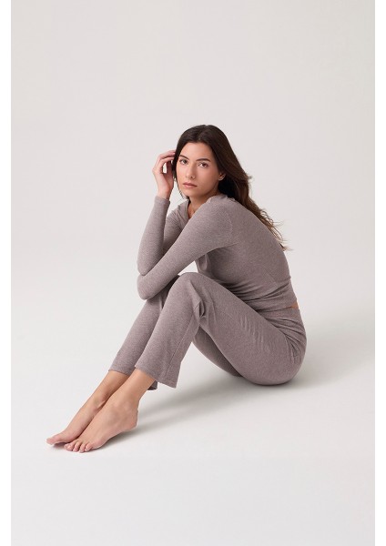 x Ece Vizon Modal Kumaşlı Uzun Kollu Eşofmanlı Pijama Takımı Ribbed Pj2