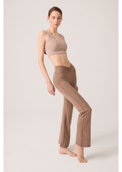 x Ece Mocha Melanj Bel Detaylı Ispanyol Paça Pantolon Ruched & Flared