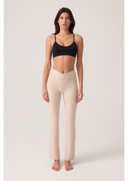 x Ece Bej Melanj Bel Detaylı Ispanyol Paça Pantolon Ruched & Flared indirimleri