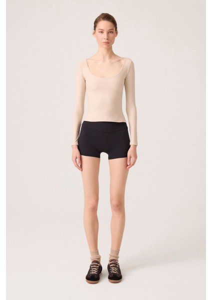 x Ece Bej Melanj Uzun Kollu U Yaka Spor Bluz Scoop Neck Top fiyatları