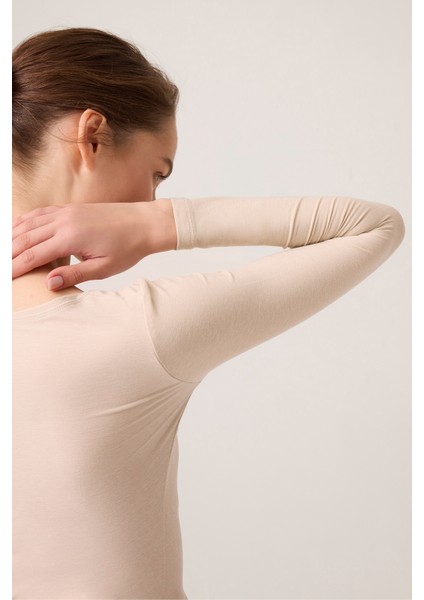 x Ece Bej Melanj Uzun Kollu U Yaka Spor Bluz Scoop Neck Top indirimleri